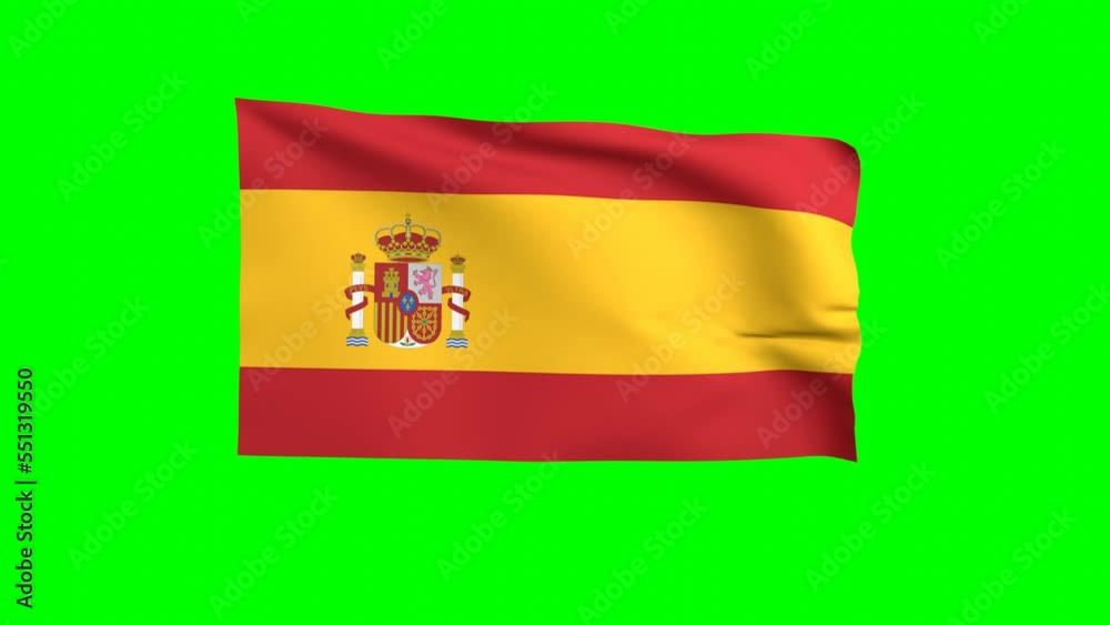 Spain waving flag 3D animation on a green background. South Spainish's national flag waves in the strong wind. The national fabric flag of Spain is isolated on a green screen. Spain waving flag 3D animation on a green background. South Spainish's national flag waves in the strong wind. The national fabric flag of Spain is isolated on a green screen.