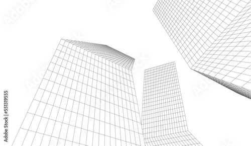 Abstract linear architecture on white background vector 3d illustration