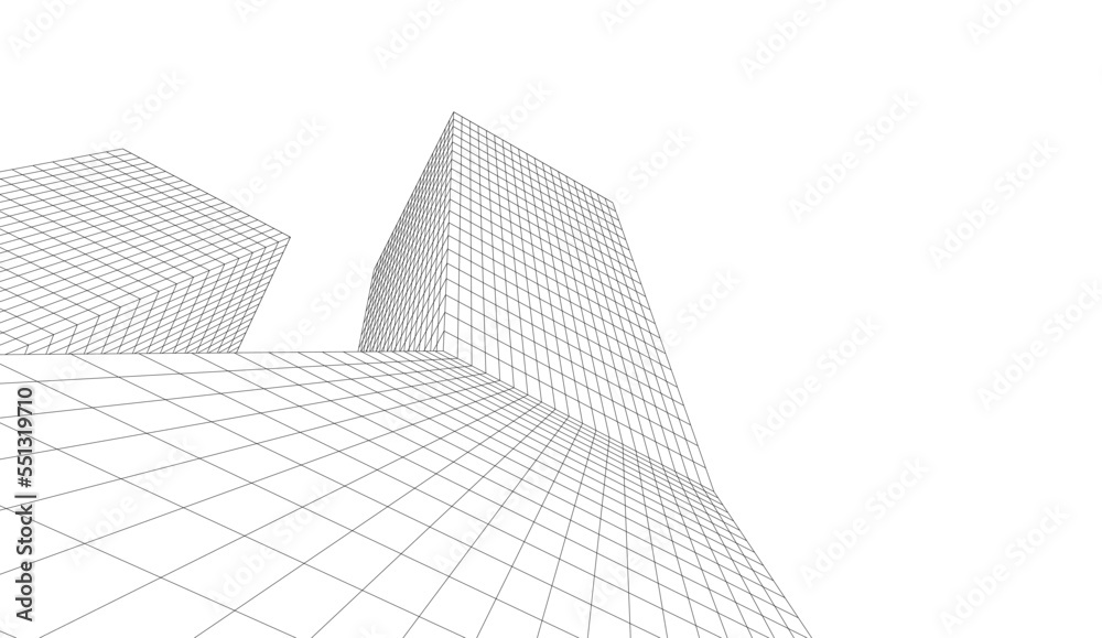 Abstract linear architecture on white background vector 3d illustration