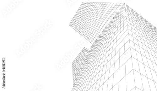 Abstract linear architecture on white background vector 3d illustration