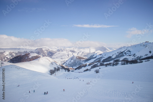 Snowy mountains at sunset	