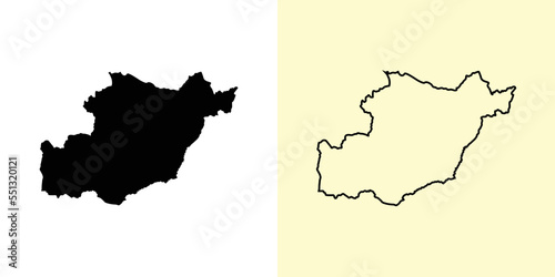 Beja map, Portugal, Europe. Filled and outline map designs. Vector illustration