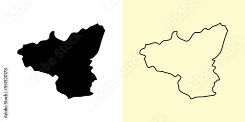 Berane map, Montenegro, Europe. Filled and outline map designs. Vector illustration