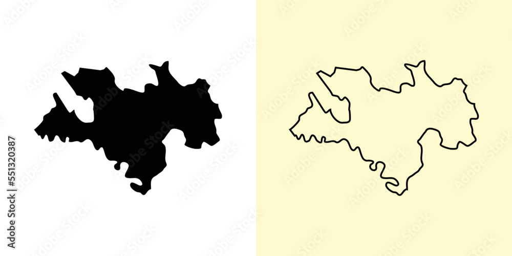 Briceni map, Moldova, Europe. Filled and outline map designs. Vector illustration