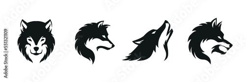 Set of black head wolf logo. Vector illustration
