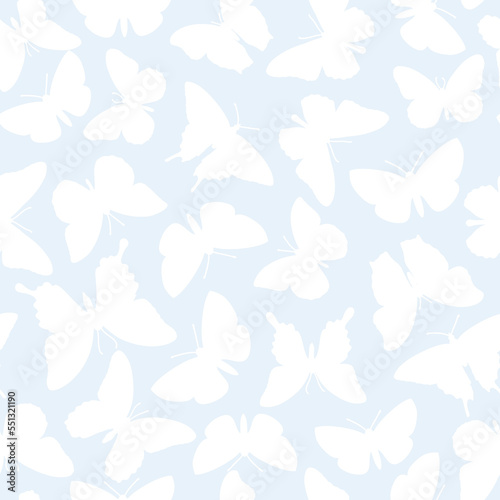 Vector butterfly seamless repeat pattern design background. Random butterfly silhouette  light pastel pattern for wrapping napkins.