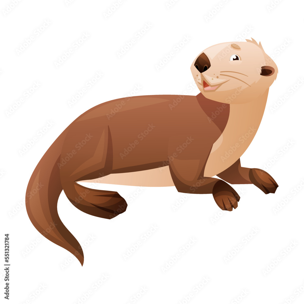 Fototapeta premium Sitting Sea Otter as Marine Mammal and Aquatic Creature with Brown Coat and Long Tail Vector Illustration