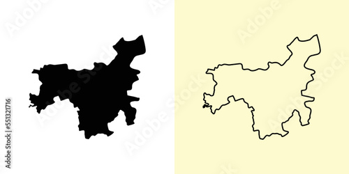 Dobele map, Latvia, Europe. Filled and outline map designs. Vector illustration