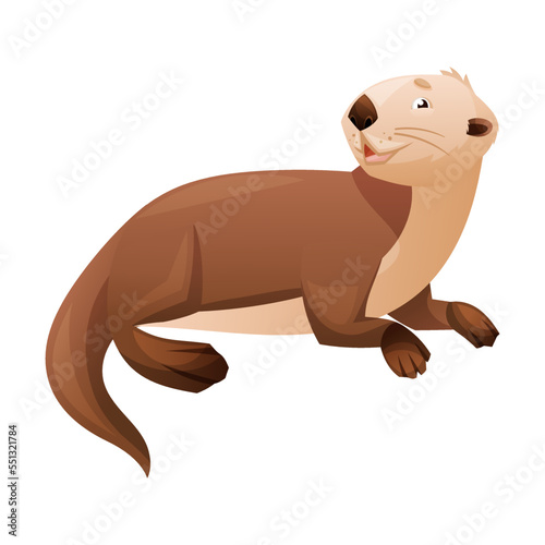 Sitting Sea Otter as Marine Mammal and Aquatic Creature with Brown Coat and Long Tail Vector Illustration