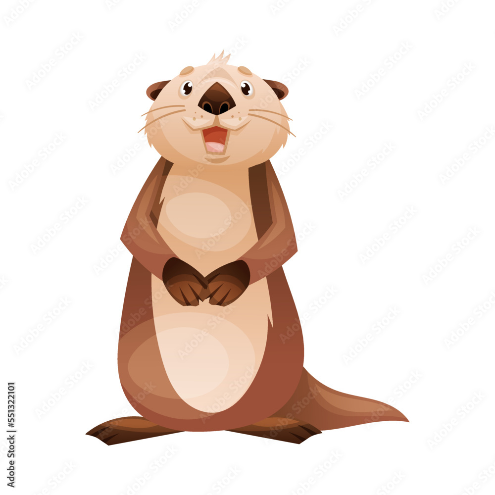 Standing Sea Otter as Marine Mammal and Aquatic Creature with Brown Coat and Long Tail Vector Illustration Standing Sea Otter as Marine Mammal and Aquatic Creature with Brown Coat and Long Tail Vector Illustration