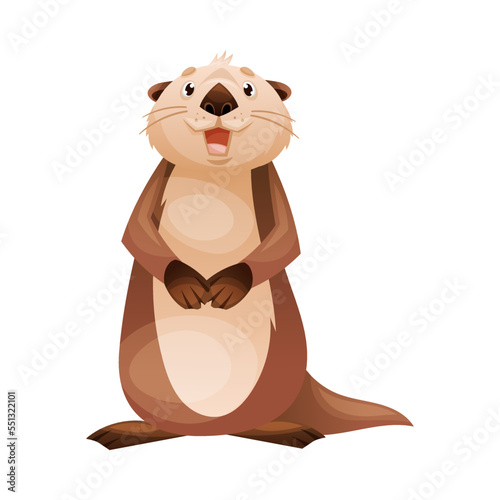 Standing Sea Otter as Marine Mammal and Aquatic Creature with Brown Coat and Long Tail Vector Illustration