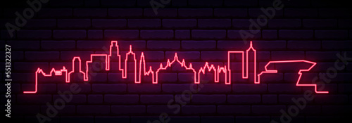 Red neon skyline of Antwerp. Bright Antwerp City long banner. Vector illustration.