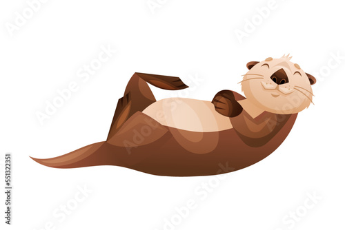 Swimming Sea Otter as Marine Mammal and Aquatic Creature with Brown Coat and Long Tail Vector Illustration