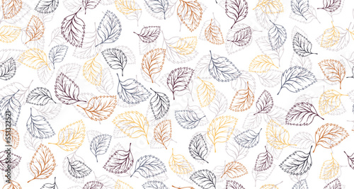 Linden, birch or basil leaves outline vector seamless pattern graphic design.