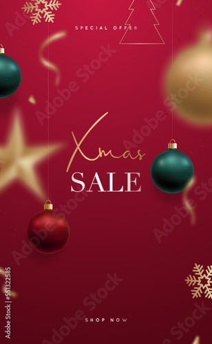 Christmas sale vertical banner. Xmas design template for online shopping, mobile website banners, posters, newsletter designs, ads, coupons, social media.