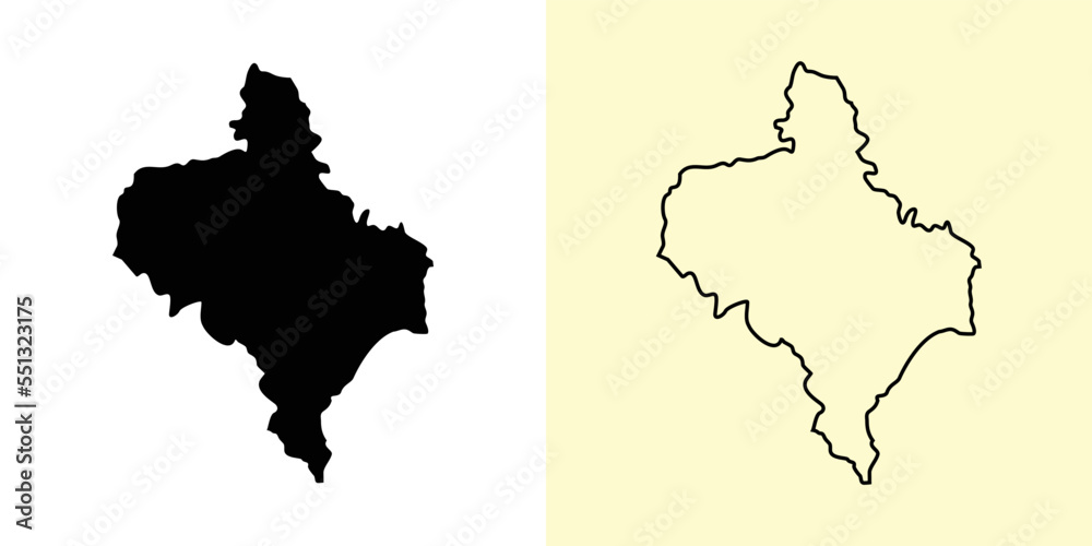 Ivano-Frankivsk map, Ukraine, Europe. Filled and outline map designs. Vector illustration