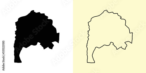 Irbid map, Jordan, Asia. Filled and outline map designs. Vector illustration