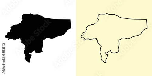 Isfahan map, Iran, Asia. Filled and outline map designs. Vector illustration