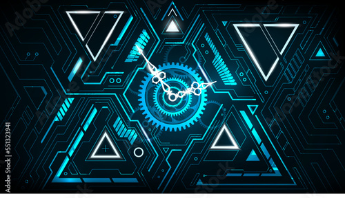 Abstract Futuristic Triangle Technology Background with Clock concept and Time Machine, Can rotate clock hands, vector illustration	

