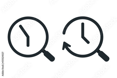Magnifying glass time icon. Illustration vector