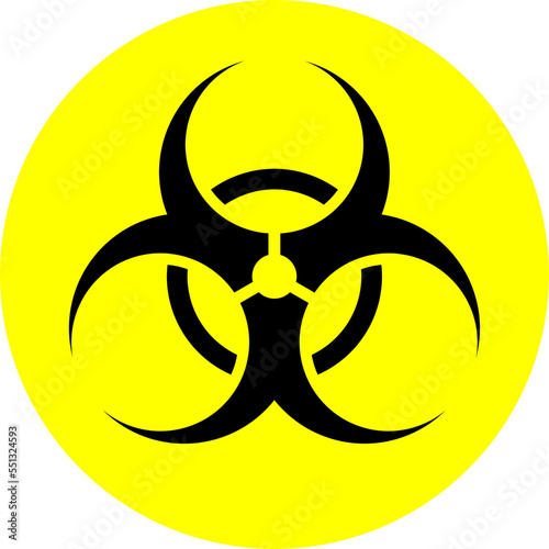 Round Black and Yellow Warning Sign with Biological Hazard or Biohazard Symbol Icon in a Circle. Vector Image.