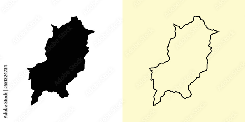 Luang Prabang map, Laos, Asia. Filled and outline map designs. Vector