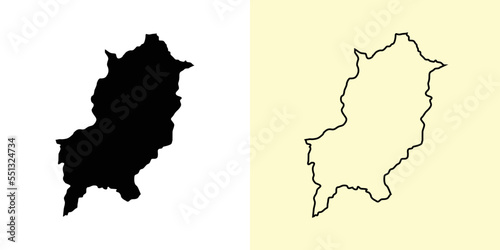 Luang Prabang map, Laos, Asia. Filled and outline map designs. Vector illustration