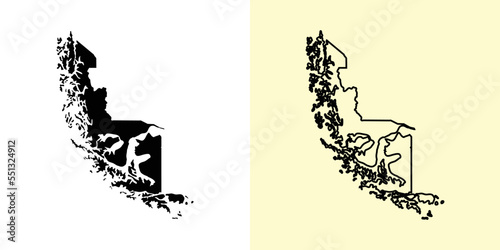 Magallanes map, Chile, Americas. Filled and outline map designs. Vector illustration photo