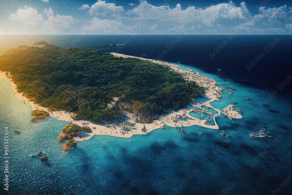 Aerial view of the Island in the middle of sea Aerial view of the Island in the middle of sea