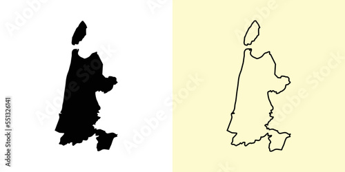 Noord-Holland map, Netherlands, Europe. Filled and outline map designs. Vector illustration