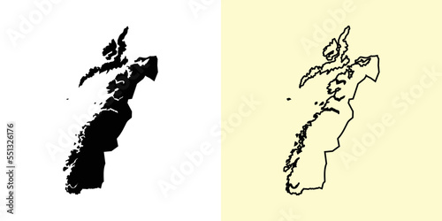 Nordland map, Norway, Europe. Filled and outline map designs. Vector illustration photo