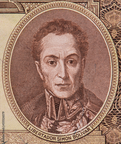 Portrait of S. Bolívar, Portrait from Bolivia.20 Bolivianos / 2 Bolivares 1945 Banknotes. photo