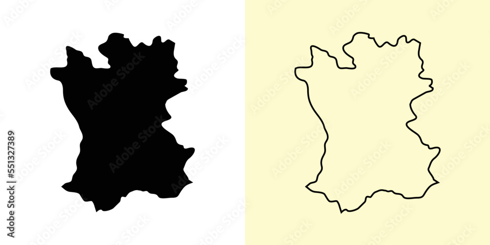 Priekuli map, Latvia, Europe. Filled and outline map designs. Vector illustration