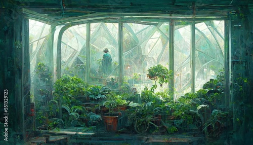 Fully grown plants inside of a greenhouse design illustration