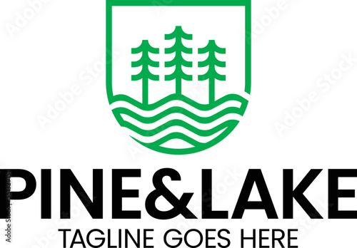 Creative Ever green lake forest  vintage retro hipster line art logo