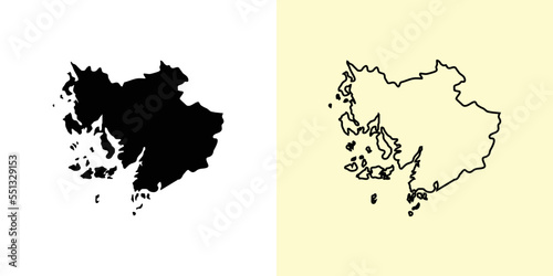 Southwest Finland map, Finland, Europe. Filled and outline map designs. Vector illustration