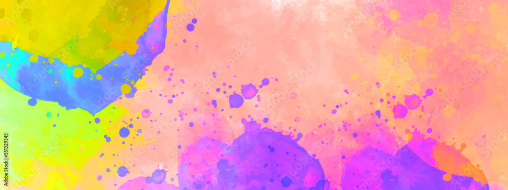 Fototapeta premium A Colorful Brushed Painted Abstract Background watercolor illustration background ,Paint stains with spots, blots, grains, splashes. Colorful wallpaper.