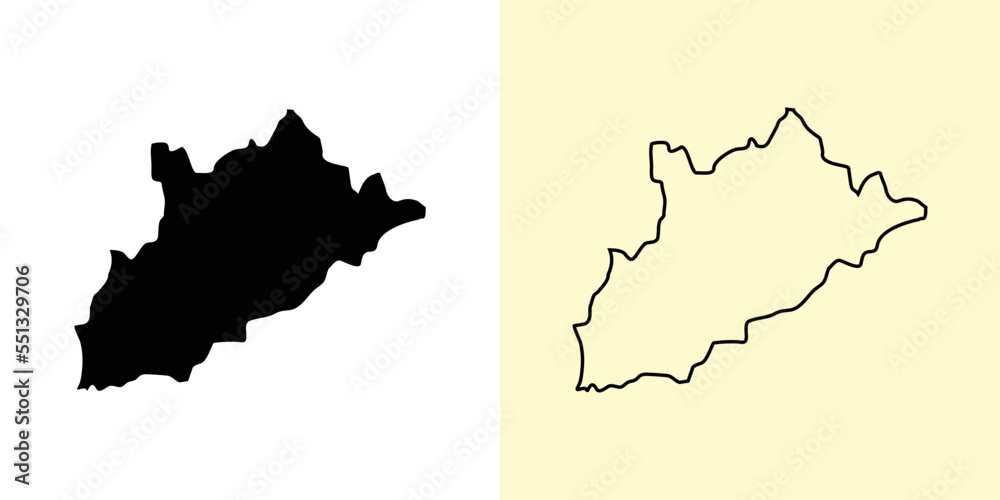 Tirana map, Albania, Europe. Filled and outline map designs. Vector illustration