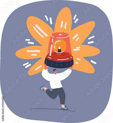Vector illustration of Anxious character run with burning alarm in hands. Business deadline concept