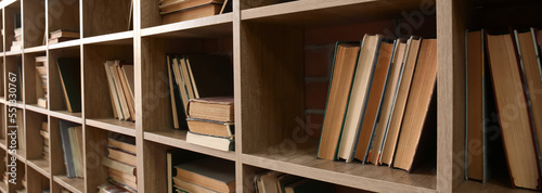 Many books on shelves in li...