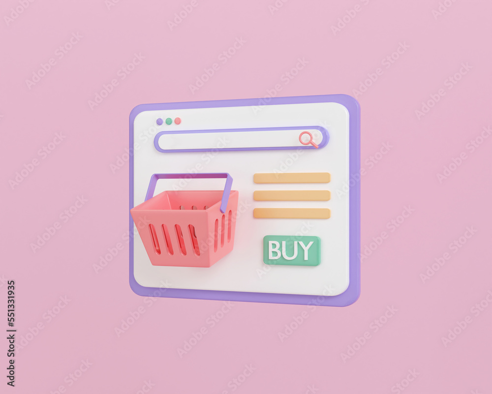 3d render online shopping on website pink background. e-commerce concept. add product in basket. buy goods on market. retail store web page. 3d rendering illustration minimal style. 3d render online shopping on website pink background. e-commerce concept. add product in basket. buy goods on market. retail store web page. 3d rendering illustration minimal style.