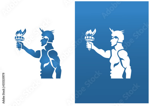 Illustration based on the Colossus of Rhodes in Greece, one of the seven wonders from the old world