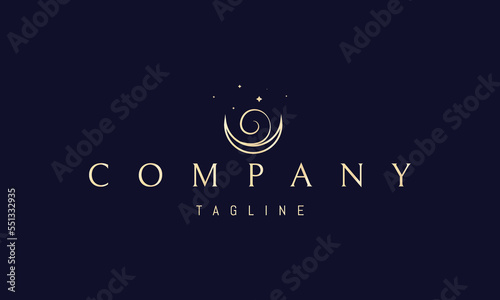 Vector golden logo on which an abstract image of an inverted moon with a wave.