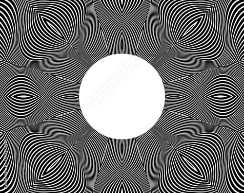 Abstract background with optical illusion wave. Black and white horizontal lines with wavy distortion effect for prints, web pages, template, posters, monochrome backgrounds and pattern