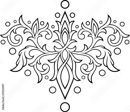 Stylized contour Victorian Gothic ornament. Tattoo, ornamental design element, for mehndi