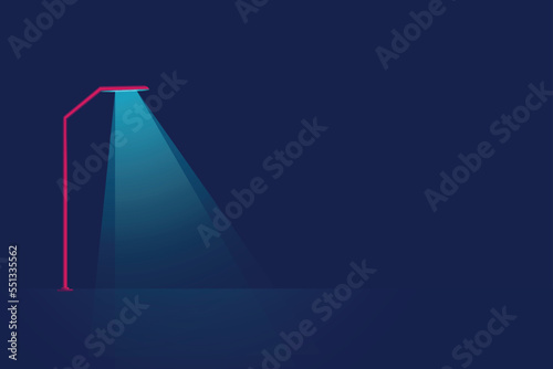 vector illustration only one spot is lighting on dark blue sky background street lamps with the light spots