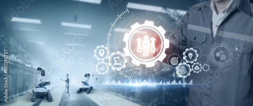 engineer use Operational excellence concept. Productivity with excellence process. Industrial management in efficiency, efficient process by using artificial intelligence  technology to lean cost