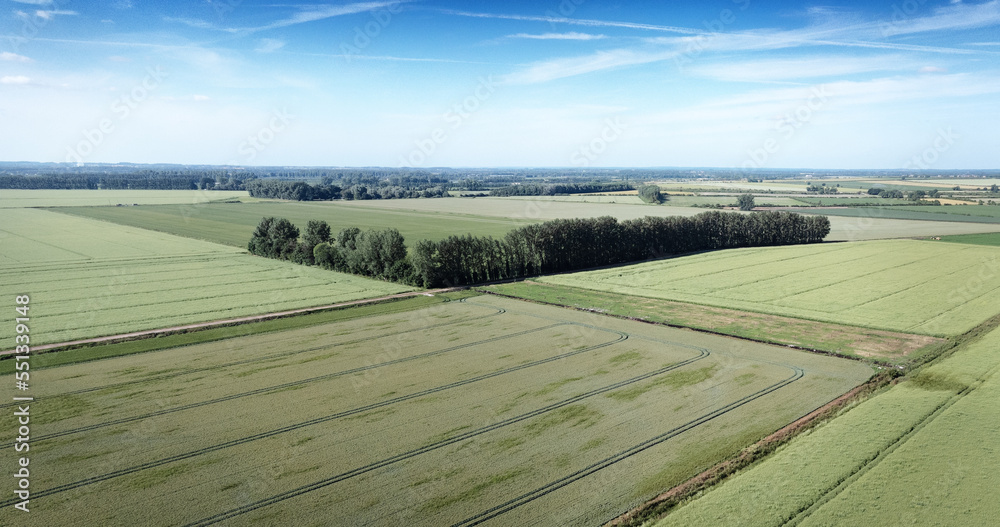 Aerial view above Norfolk countryside of England