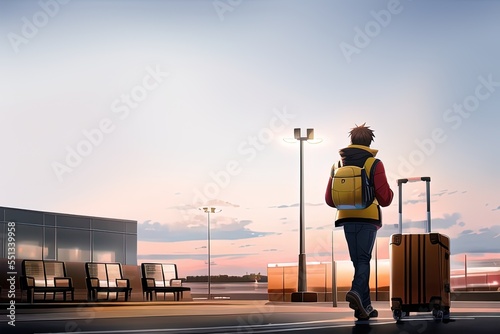 AI-generated Image Of A Young Man With Luggage At An Airport Terminal