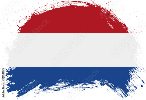 Distressed stroke brush painted flag of netherlands on white background